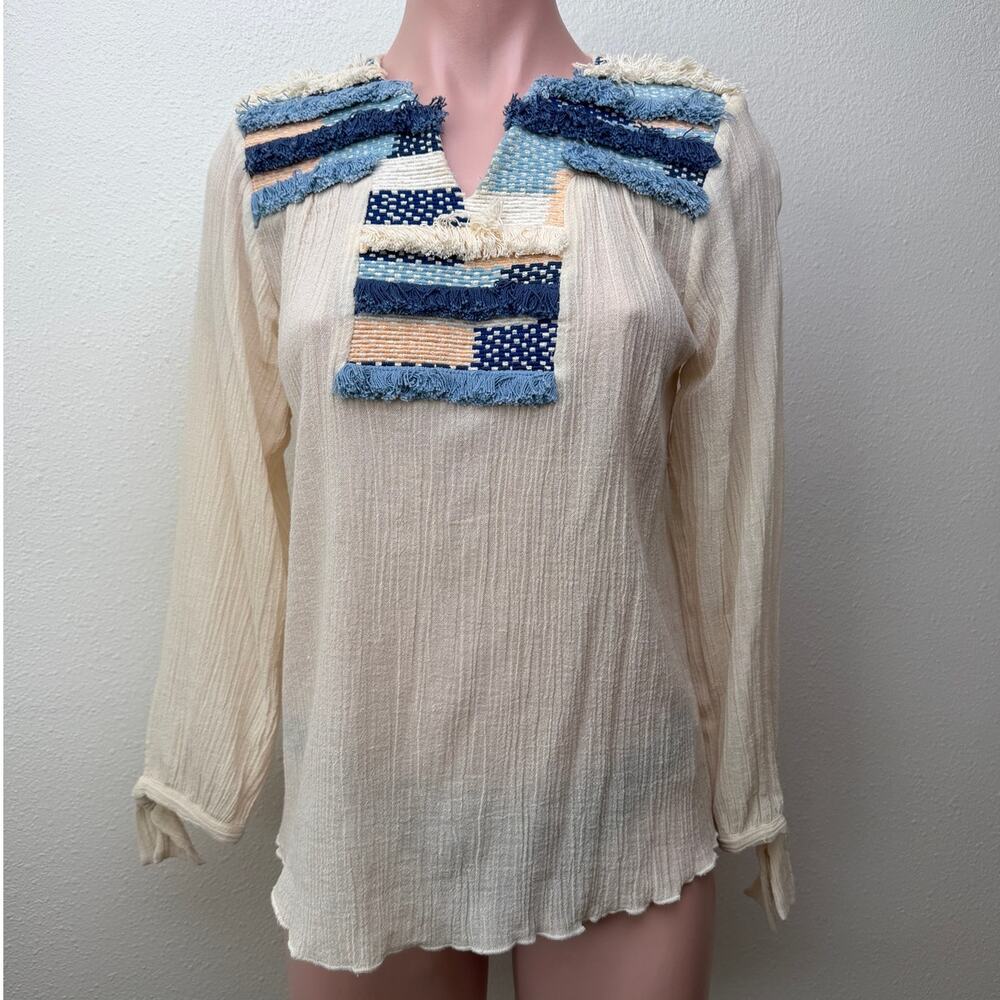 Pepin Blouse Cream Boho Gauze V Neck Tunic Women US XS